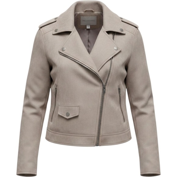 Philosophy Republic Clothing Jackets & Blazers - Philosophy Republic Clothing Taupe Faux Suede Moto Jacket XXL